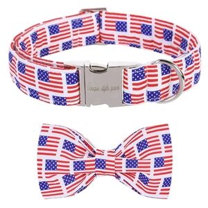 Unique style paws American Flag  Dog Collar with Bow Tie Size Small